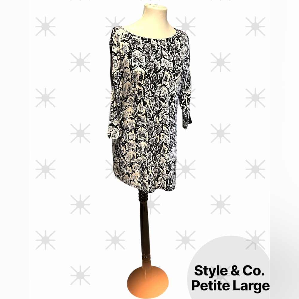 Style & Co. Monochrome Snake Print Blouse Petite Large Pink Accent